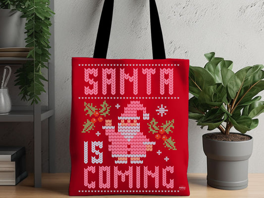 SANTA IS COMING UGLY SWEATER TOTE